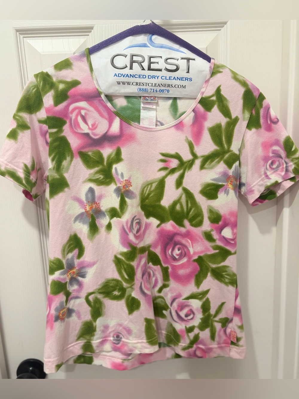 Oilily Pink Floral Short Sleeve Tee with Green Leaves